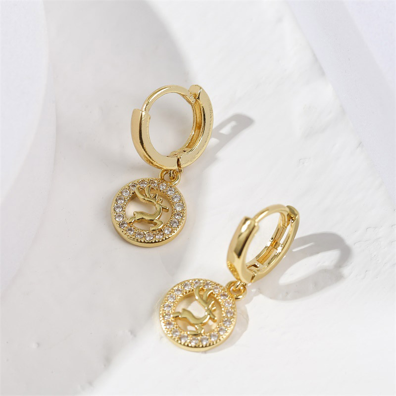 European And American Trendy Exquisite Copper Inlaid Zirconium Sika Deer Earrings Female Creative High Quality Real Gold Plating Eardrop Jewelry display picture 3