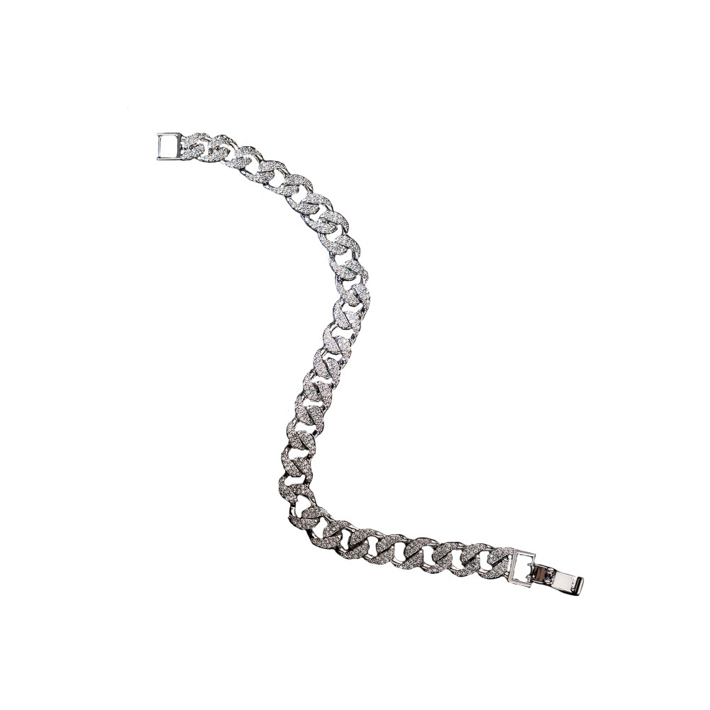 New Trendy Wide Version Hip-hop Men's Personalized Bubble Full-diamond Cuban Bracelet, European And American Street Rap Accessorie_voghion.com