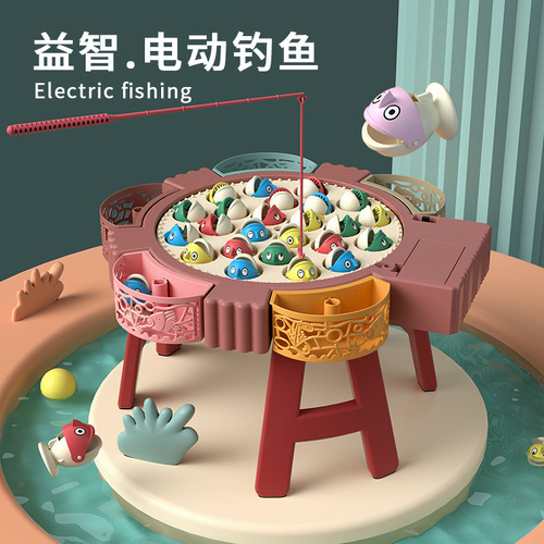 Children's electric rotating magnetic fishing toy educational early education multi-functional music rotating fishing plate children's toy