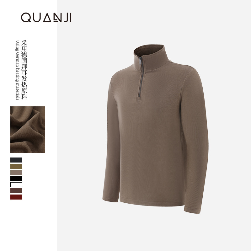 Men's fleece sweater autumn and winter New half turtleneck zipper warm slim-fit long sleeve double-sided fleece top