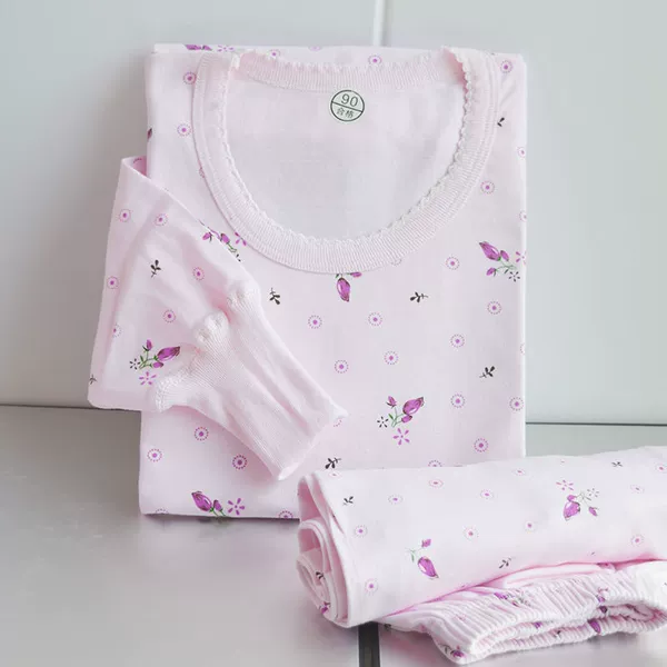 Pink purple flower low neck suit