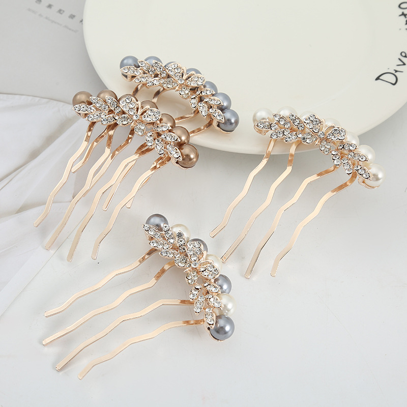 2023 New Antique Four-Tooth Pearl Hair Comb Insert Comb Women's Rhinestone Hair Dishwasher Korean Style Headwear Hair Accessories Manufacturer Wholesale