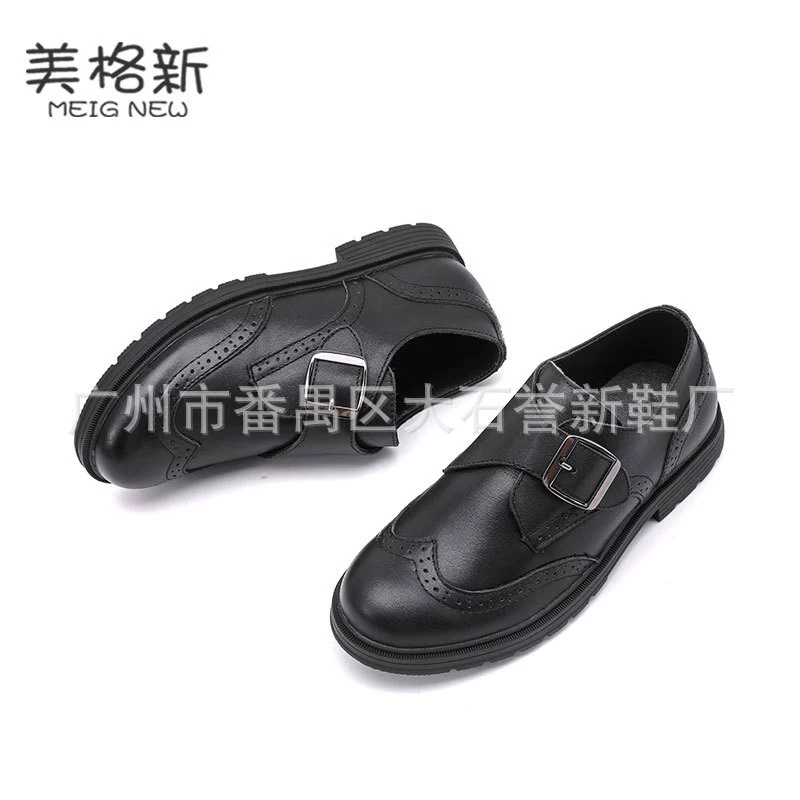 Черные кожаные туфли для мальчиков, детские британские кожаные туфли для старших мальчиков, школьная форма для ведущих.