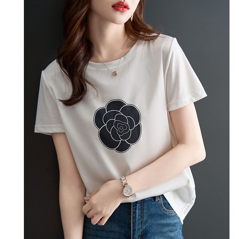 AB impreso de manga corta de verano impreso camiseta de las mujeres blancas de reducción de edad elegante adelgazar superior de secado rápido todo partido redondo image 11
