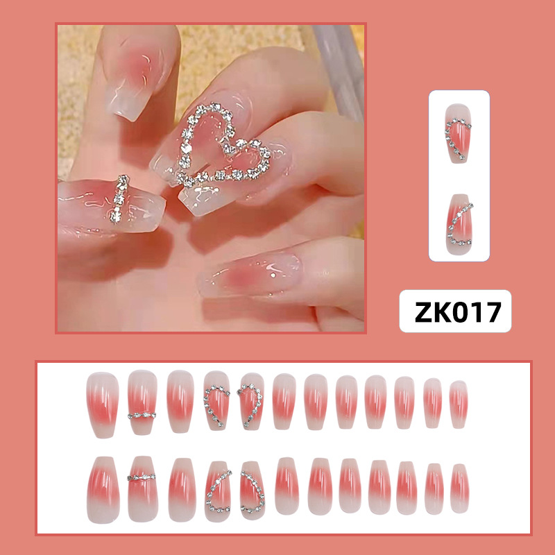 Armor con diamantes, celebridades de Internet, uñas postizas blancas populares, parches de uñas al por mayor, ballet largo desmontable terminado