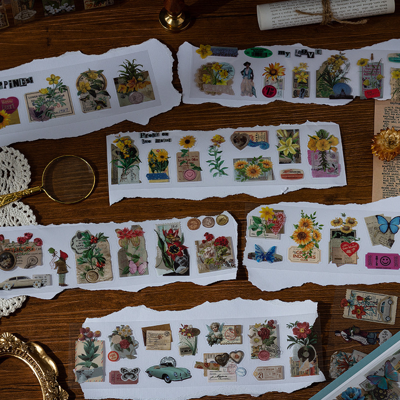 Wanfang Hua Nian pegatinas impermeables transparentes para mascotas diy diario de mano material decorativo retro flor pegatinas de plantas
