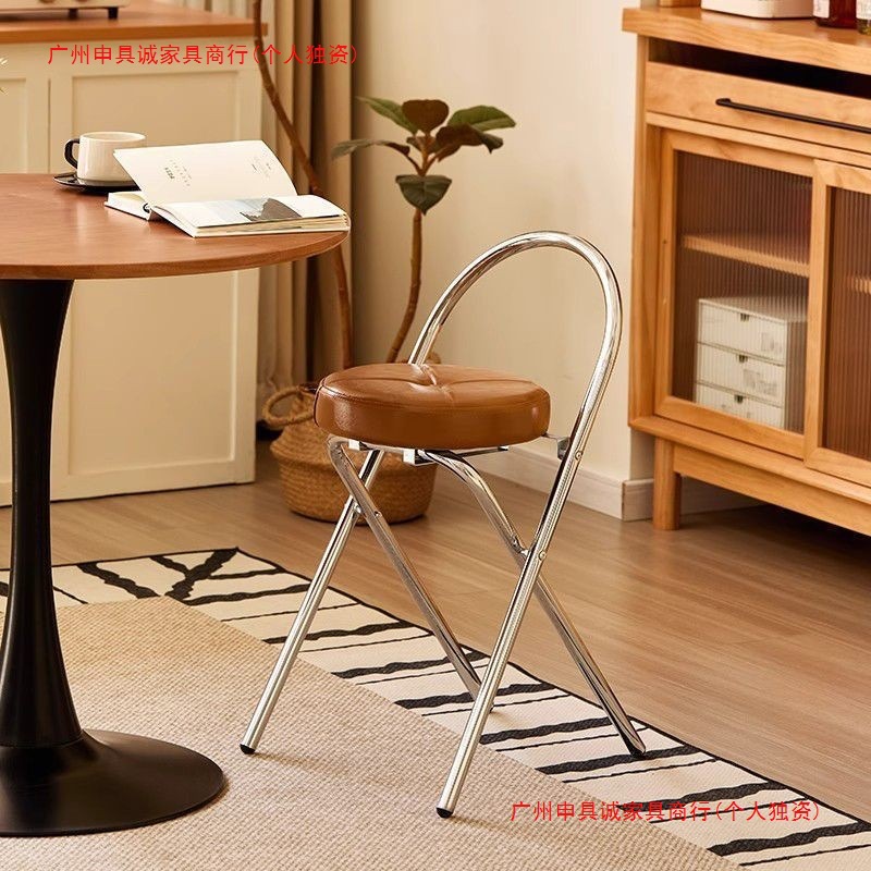 Retro Foldable Bar Chair, Antique Style, Stowable High Stool, Light Luxury, High-End, Space-Saving Backrest Chair