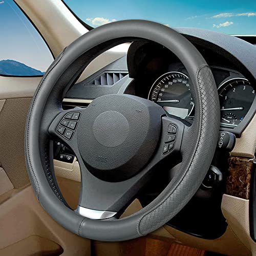 Classic Embossed Contrasting Color Steering Wheel Cover, Microfiber Leather, Non-Slip, Breathable, Universal for All Seasons, Non-Slip and Wear-Resistant Handle Cover