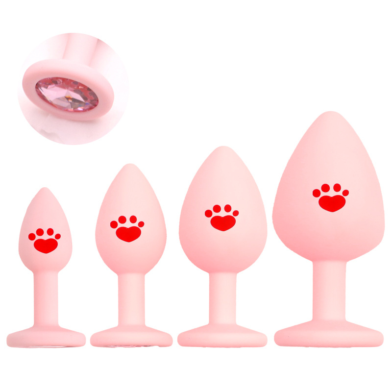 Cat Paw Silicone Anal Plug with Rhinestones, Pink Beginner-Friendly Training Toy — detail image 7