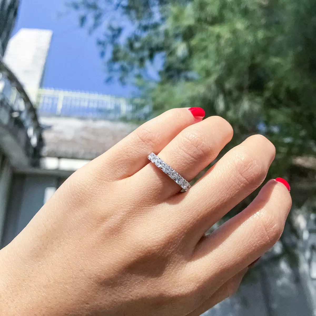 S925纯银3mm圆形莫桑石时尚百搭通勤款戒指高级气质轻奢指环批发