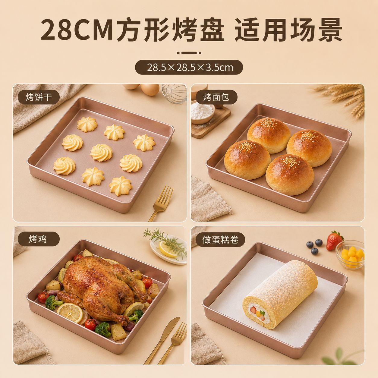 28 × 28 bandeja de hornear cuadrado antiadherente pastel galleta turrón copo de nieve crujiente horno barbacoa hogar molde para hornear