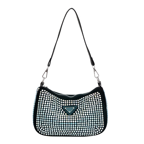 Diamond-embellished texture crossbody bag, new European and American minimalist versatile underarm bag with chain shoulder bag, stylish and casual women's bag