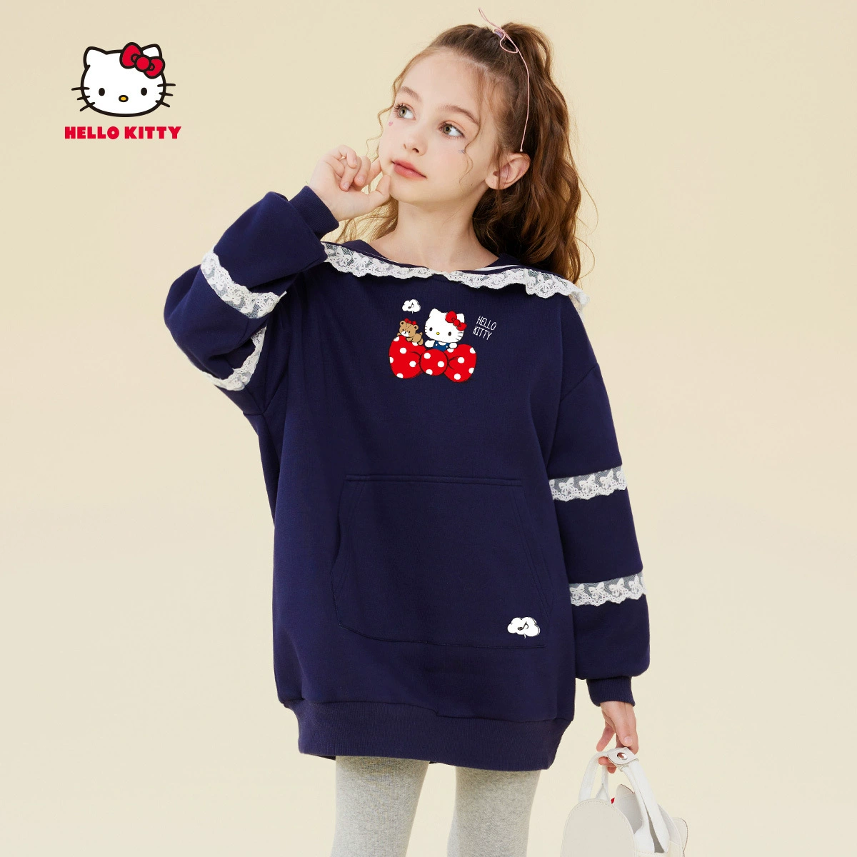 HelloKitty девушка с бархатной свитера осень-зима 2023 новый топ среднего и длинного цвета