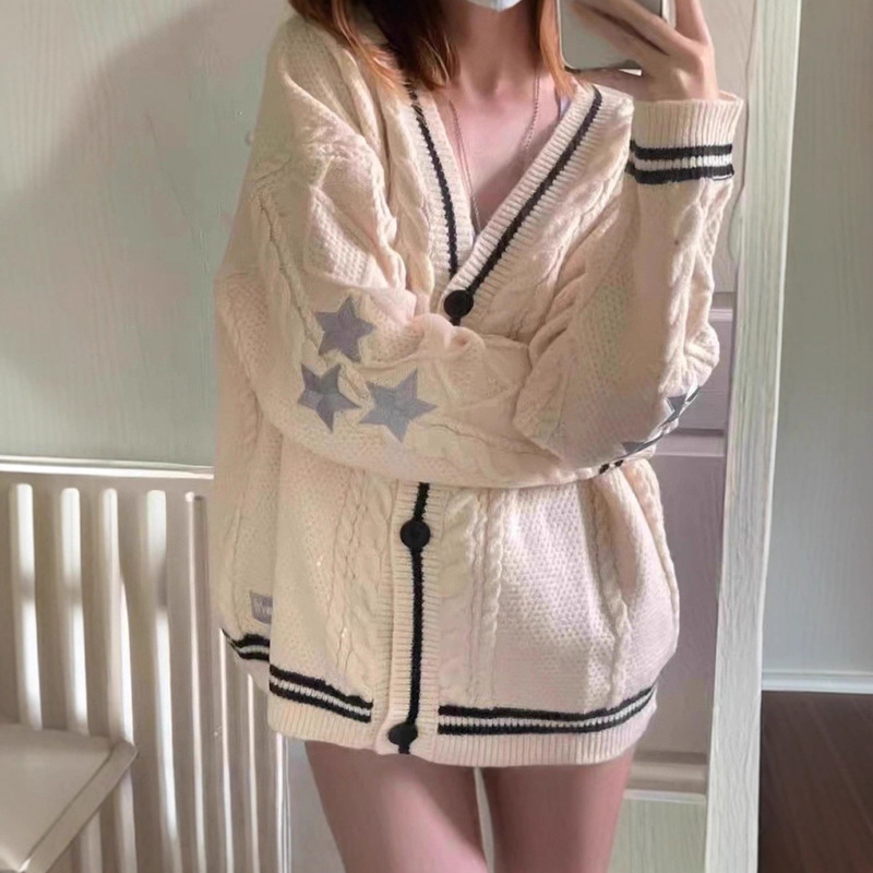 European and American Autumn and Winter Pure Color Long-Sleeved Cardigan Elegant Commuter Batwing Knitted Off-White Single-Breasted Sweater Jacket for Women