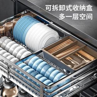 Kitchen Cabinet Seasoning Basket Double-Layer Drawer-Type Bowl Basket Damping 304 Stainless Steel Cupboard Kitchen Basket Factory Wholesale