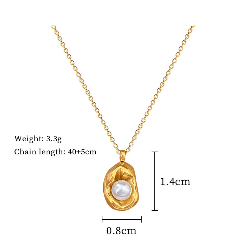 Collana da donna con perle irregolari a forma di uovo, in oro vero, stile Ins, celebrità di Internet, catena per clavicola con gioielli_voghion.com