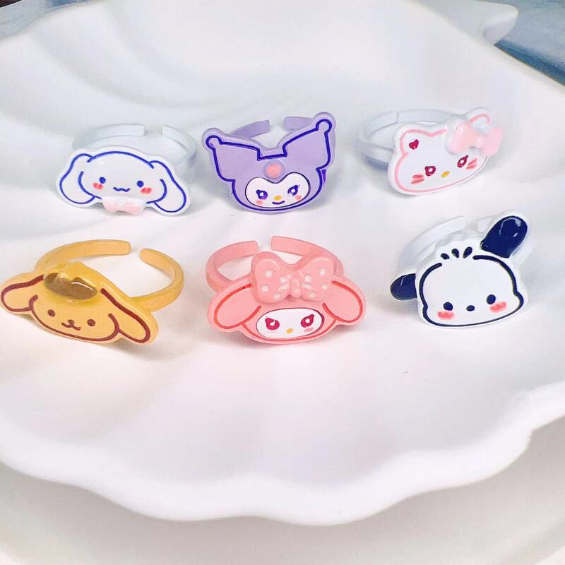 2024 New Sanrio Cute Ring Fashion Simple Accessories Personalized Cartoon Oil Drop Diamond Ring Hot Sale Little Bear