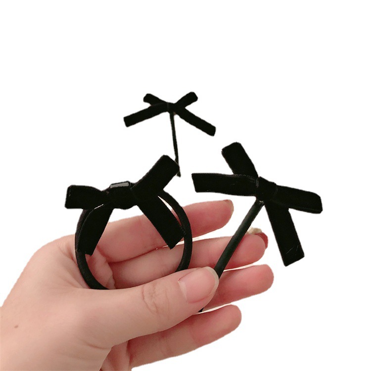 Anillo de cabello de arco de seda de banda de goma de cabello de cabello de alta calidad de cabello de cola de cabello elástica negra de alta gama