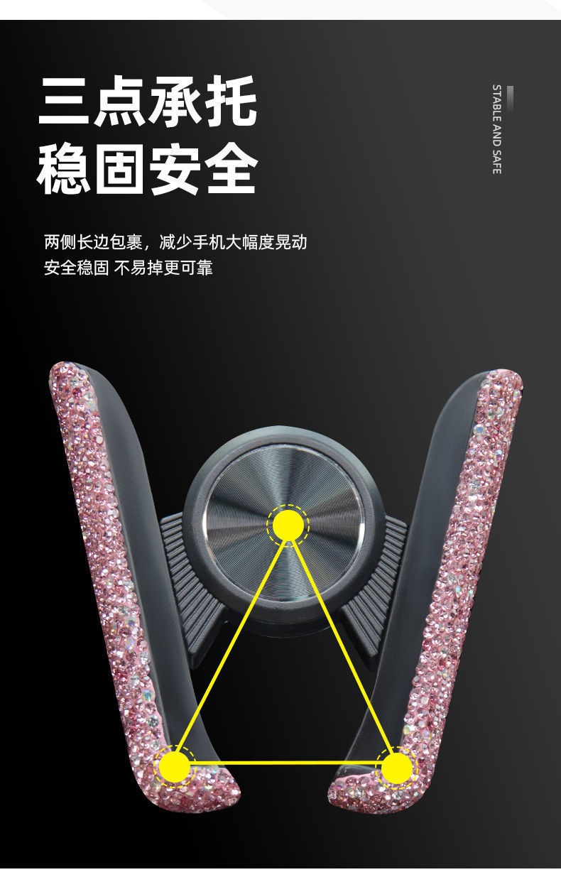 Car-Mounted Diamond-Encrusted Phone Holder, Car Navigation Support, Clip-On Air Vent, Multi-Functional and Versatile