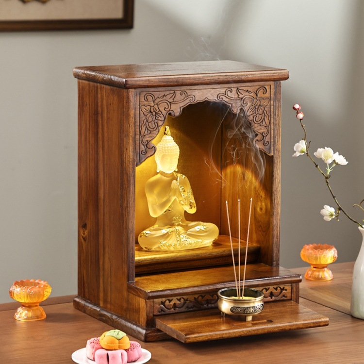 Solid Wood Buddhist Altar Table Shrine Cabinet Buddha Table Cabinet Shrine Wall-Mounted Small Buddhist Cabinet Buddhist Shrine Cabinet R&