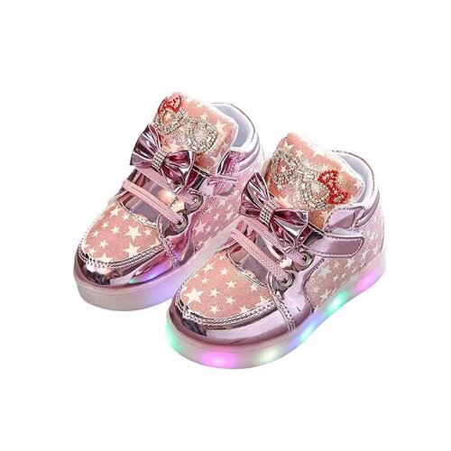 Children's Glitter Flash Shoes Spring and Autumn Girls Cartoon Boys Leather Surface Breathable Light-Up Running Shoes Trendy Learning Step Shoes