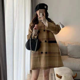 复古格纹2026小个子韩系Polo领斗篷呢子大衣宽松气质毛呢外套女