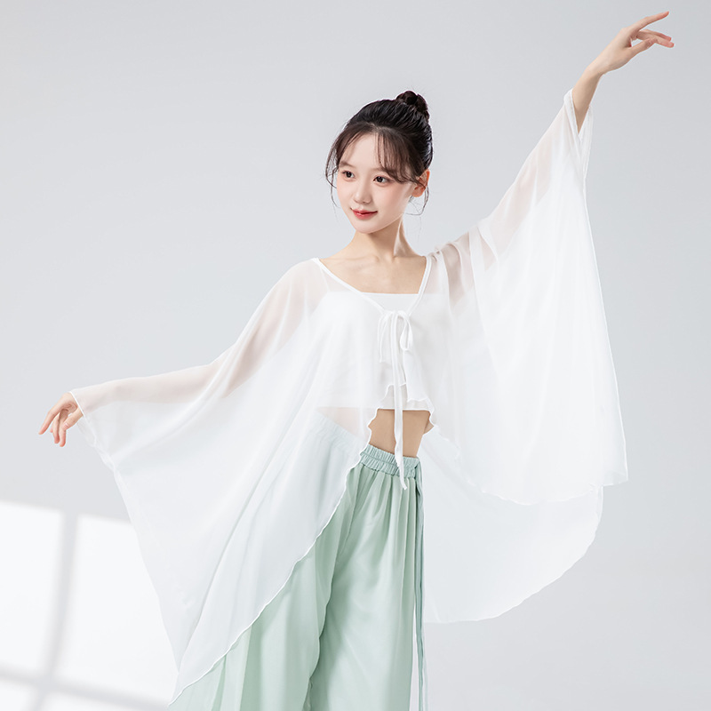 女性用クラシックダンス服、新しいゆったりとした妖精のようなエレガントなカーディガンガーゼ中国舞踊大人のパフォーマンス練習服トップス|undefined