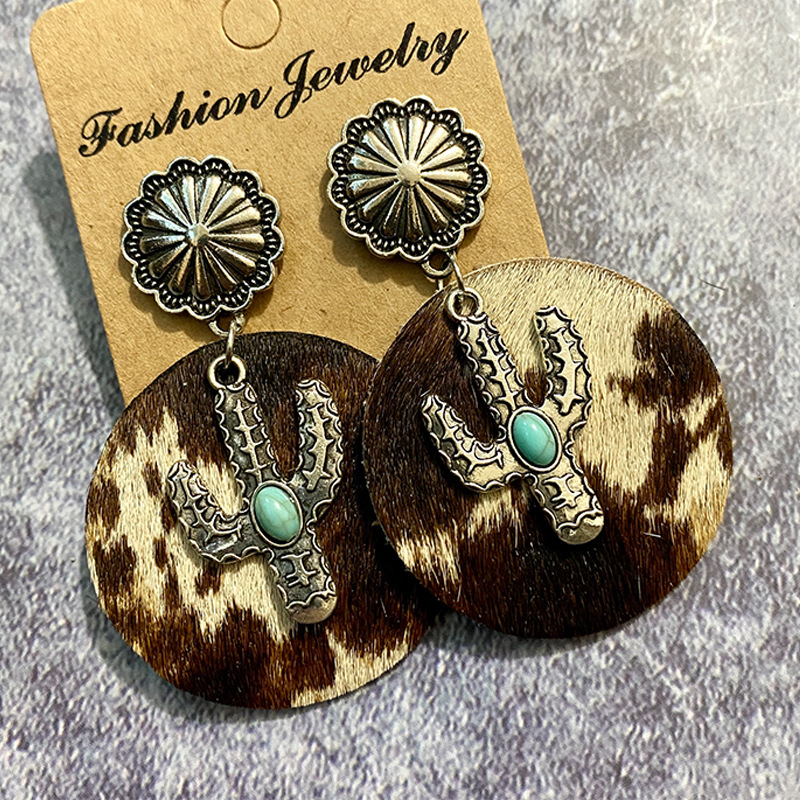 Alloy, Leather Material 1 Pair Bohemian Cactus Alloy Leather Inlay Turquoise Women's Drop Earrings