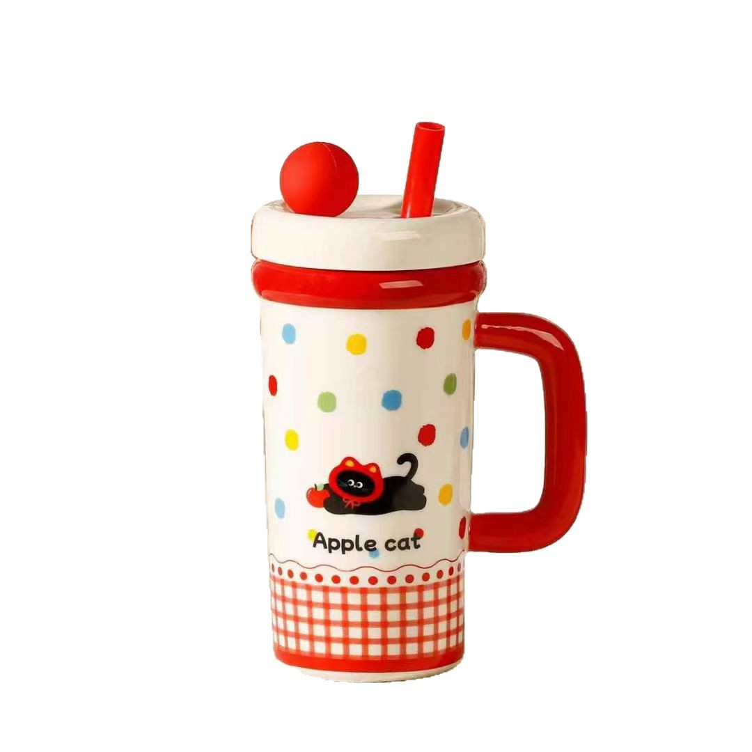 2025 nueva taza de hielo de dibujos animados taza de gran capacidad de animales niñas lindas tazas de paja de alto valor facial estudiantes para la escuela