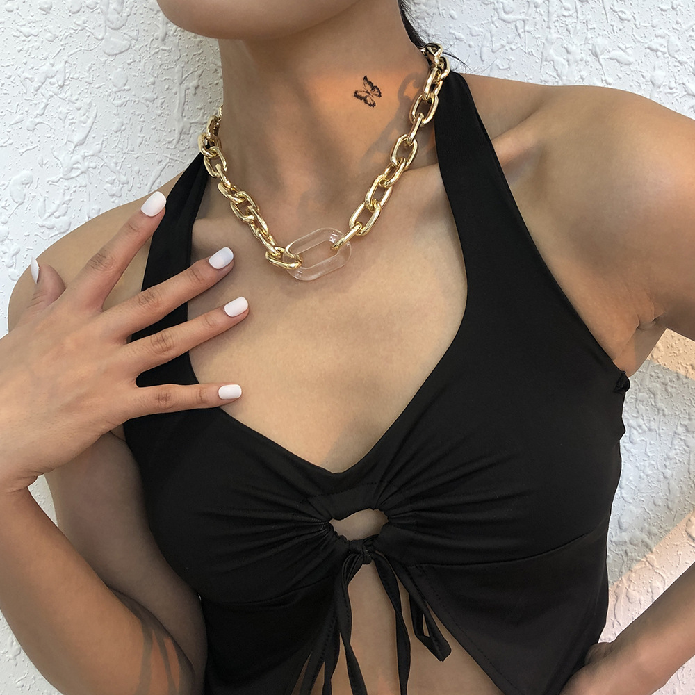 N8641 European And American New Exaggerated Alloy Thick Chain Necklace Resin Stylish Creative Punk Clavicle Chain display picture 3