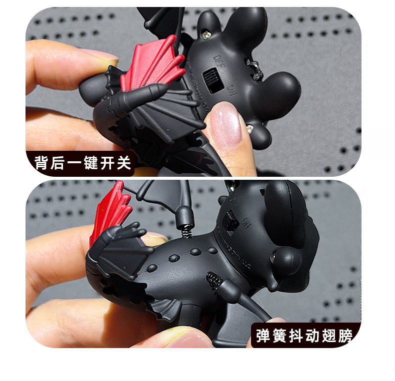 Cute Glowing Toothless Car Interior Ornament with Moving Wings, Night Fury Wing Car Dashboard Decoration Car Hanging Accessory