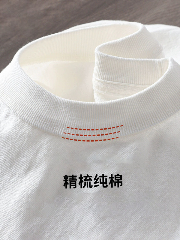 American Heavyweight Long-Sleeved T-Shirt Men's White New Bottoming Shirt 2025 Spring, Autumn and Winter New Loose Slimming Look Top