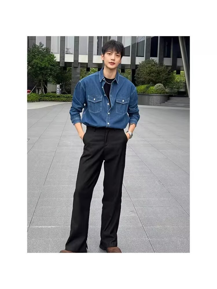 Retro Men's Denim Shirt With Double Pockets - Versatile Style_voghion.com