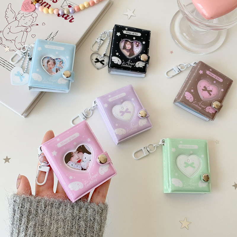 Hisocute Student Cartoon Bowknot 2inch Photo Id Card Holder Girly Fan Snap-On Pendant Small Photo Album