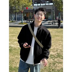 2025新款重磅黑色短款立领卫衣开衫外套男女春秋上衣休闲宽松夹克