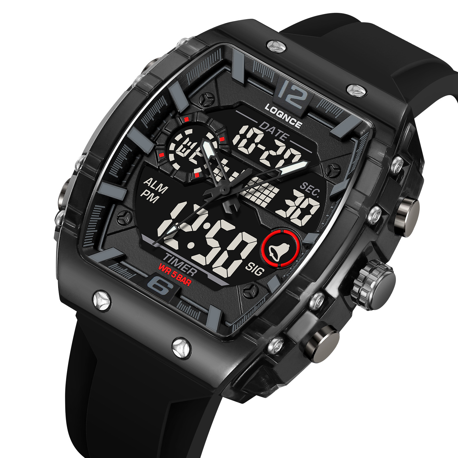 LOQNCE moda digital nocturna electrónica reloj impermeable reloj deportivo para hombres al aire libre reloj estudiante 98003