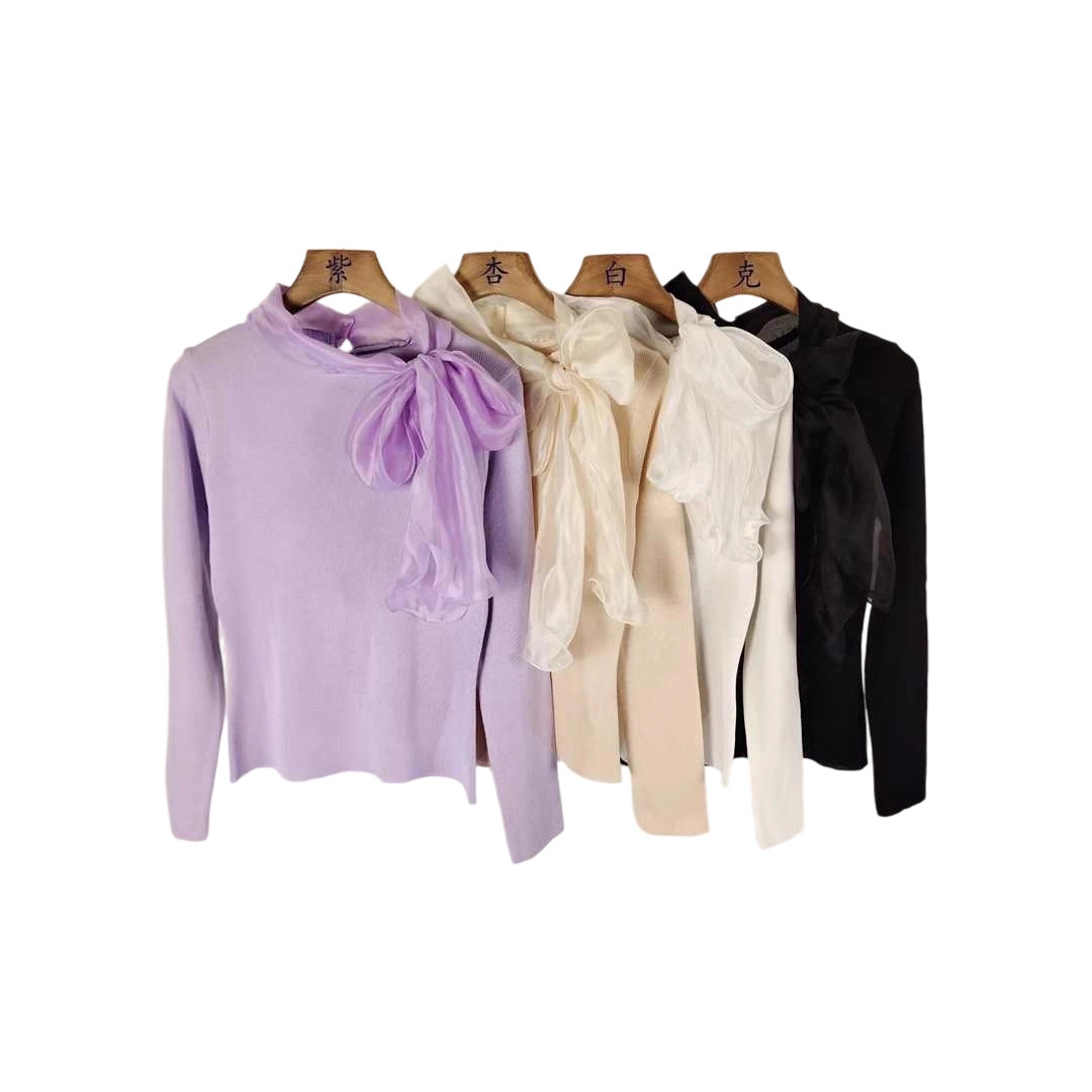 Bow-Tie Short-Sleeved Knitwear for Women 2025 Summer New Slimming Look Design Short Bottoming Top