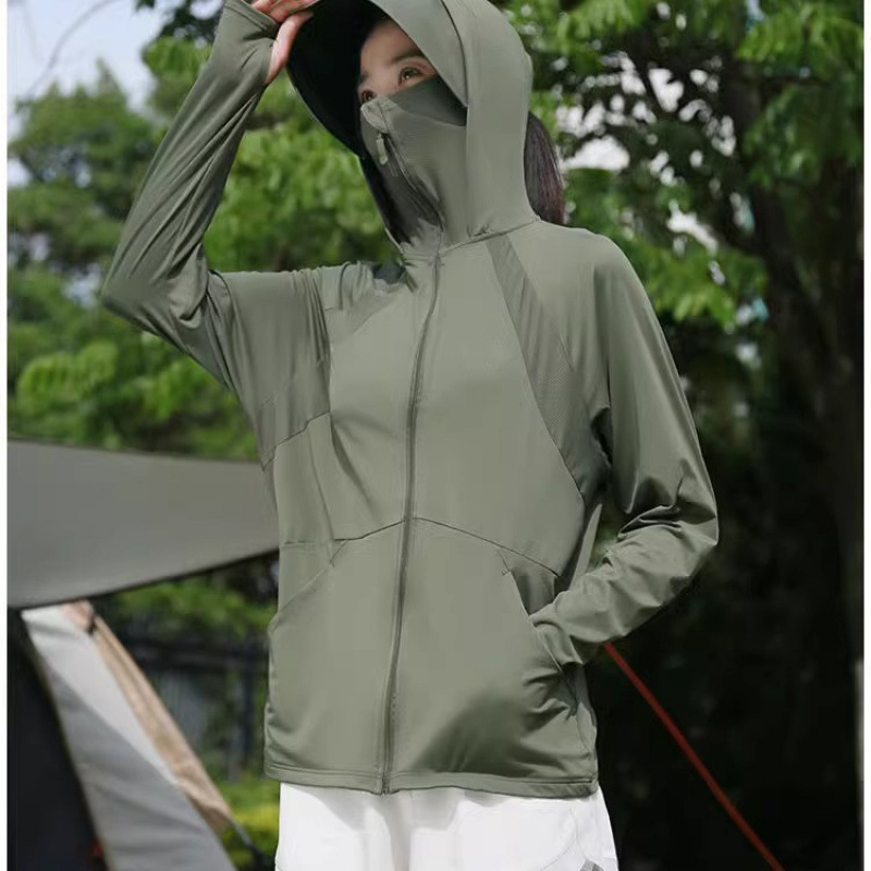 日韩风防晒衣女2025新款透气冰丝防紫外线可拆卸帽遮脸长袖中长款