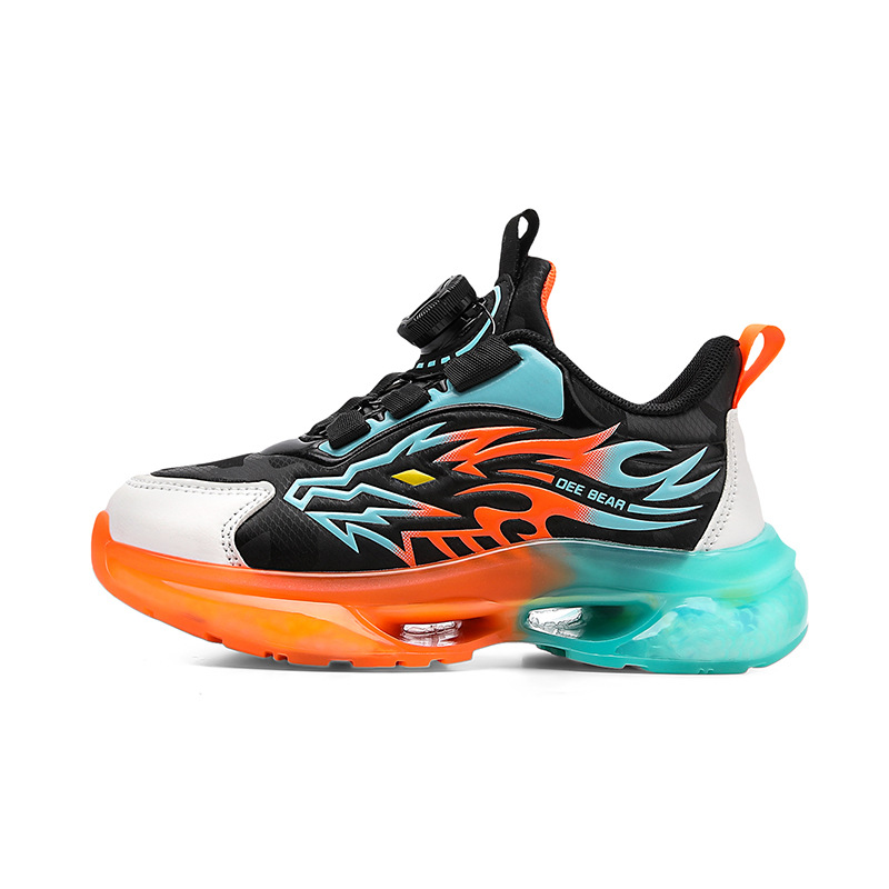 Zapatos de niños al por mayor zapatos deportivos de niños otoño nuevos botones de botón de cuero zapatos casuales zapatos de correr de niños naranja negra