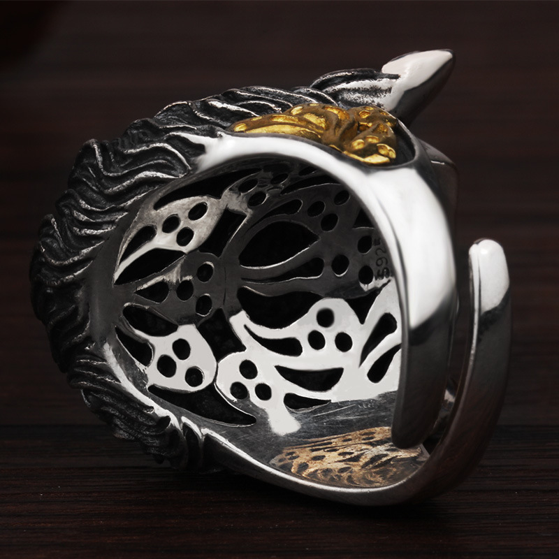 吉福尼鍾馗銀戒指男純銀復古個性霸氣開口個性潮男單身男戒