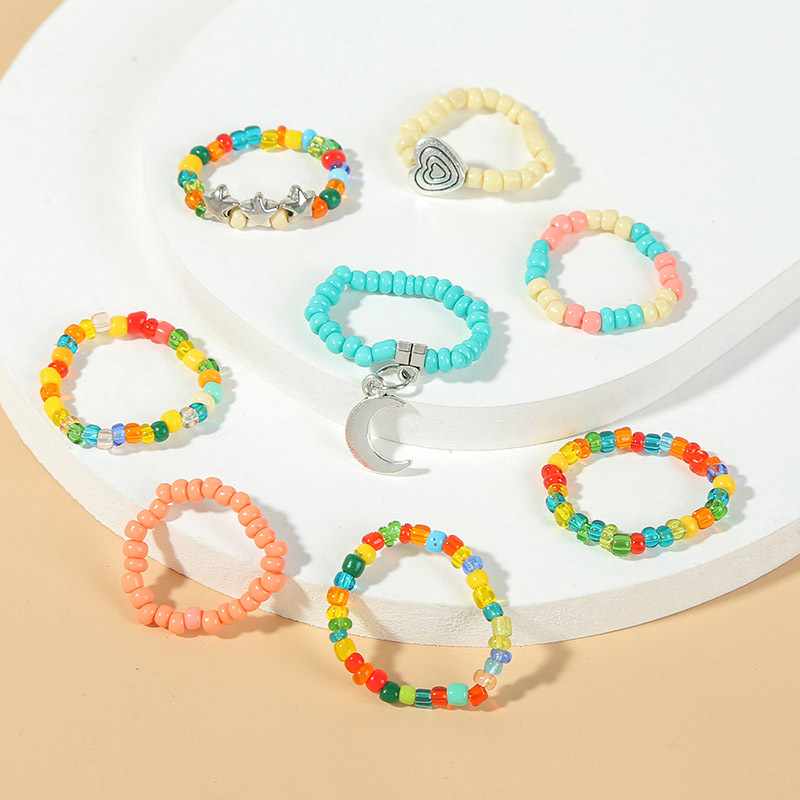 Bohemian Braided Moon Rice Bead Set Female Star Ring Jewelry display picture 2