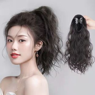 Clip-On Ponytail Wig for Women, Korean Style Long Curly Hair, New Seamless Wool Curly Cloud Perm, Simulated Hair, Light and Convenient