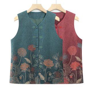 Grandma's Autumn Wear Thin Cotton Horse Clip Middle-aged and Elderly Mother's Single Vest Wearing Old Lady's Spring and Autumn Vest Women's Waistcoat