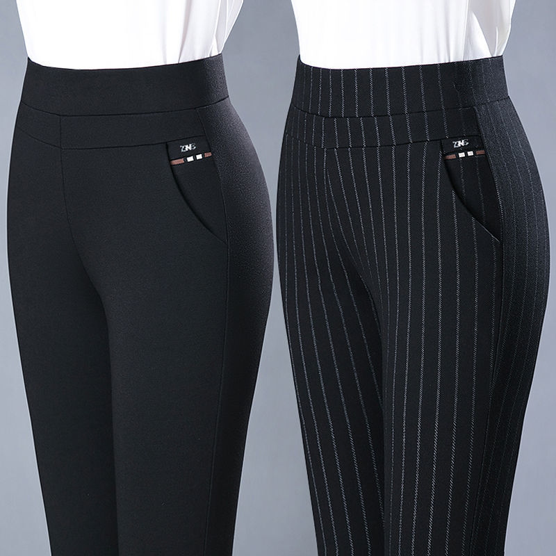 New Women's Elastic High-Waisted Spring Casual Mom Pants with Stretchy Stripes, Slimming Straight-Leg Pants for Middle-Aged Women New Women's Elastic High-Waisted Spring Casual Mom Pants with Stretchy Stripes, Slimming Straight-Leg Pants for Middle-Aged Women