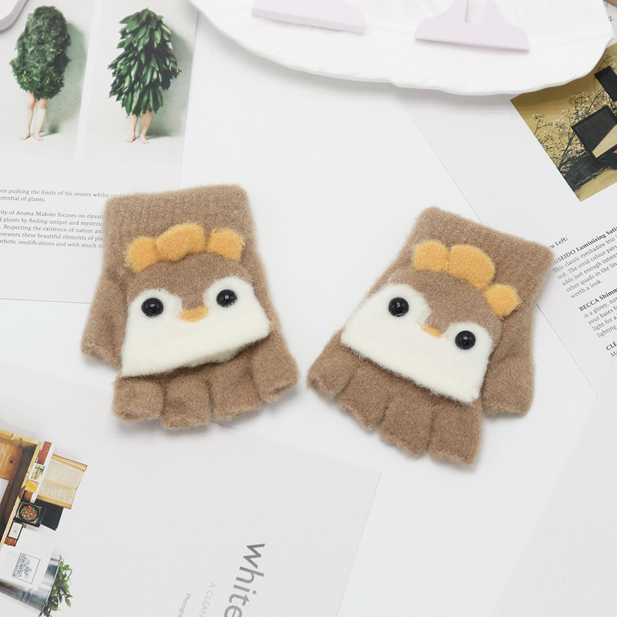 Guantes de invierno de medio dedo para niños niños niños niños niñas estudiantes lindos guantes de peluche de dibujos animados