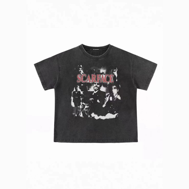 Lij*Scarface portrait direct-printed, washed, distressed, short-sleeved, trendy street-style versatile T-shirt Lij*Scarface portrait direct-printed, washed, distressed, short-sleeved, trendy street-style versatile T-shirt