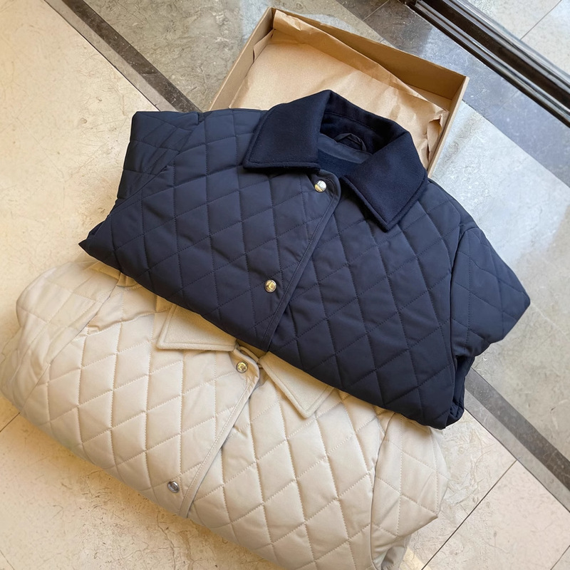 L * P high end! Ceiling in cotton-padded jacket, rhombus quilted double-sided wool collar loose jacket coat for women