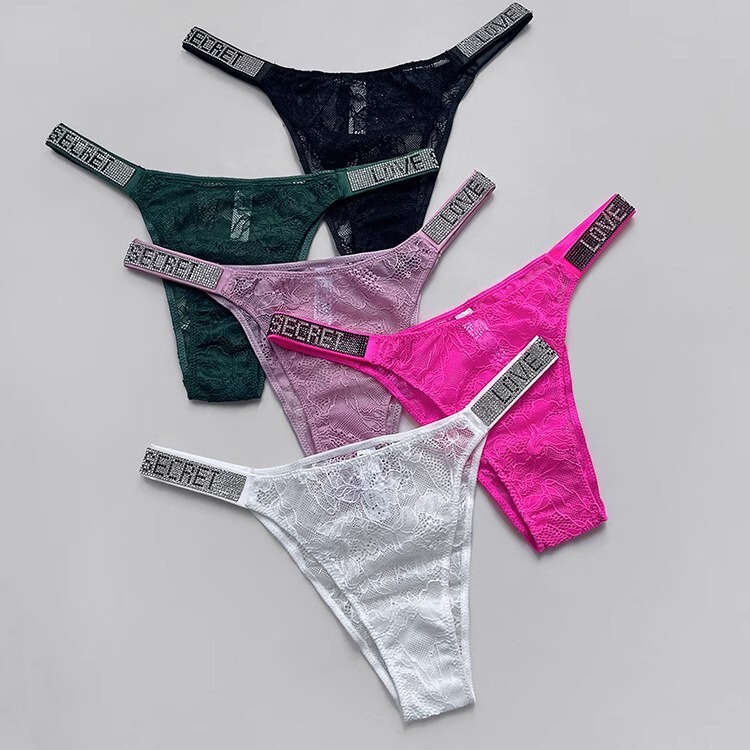 European and American Cross-Border Wish Rhinestone Sexy Lace Underwear Ultra-Thin Hot See-Through Women's Low-Waist Cut Out Briefs
