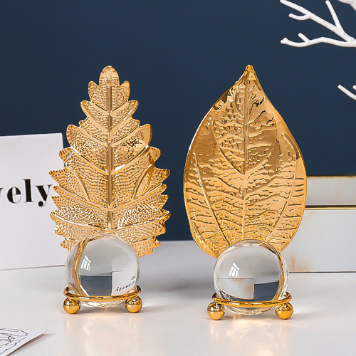 European-style INS ironwork golden leaf crystal ball decorative creative home entrance TV cabinet office desk accessory