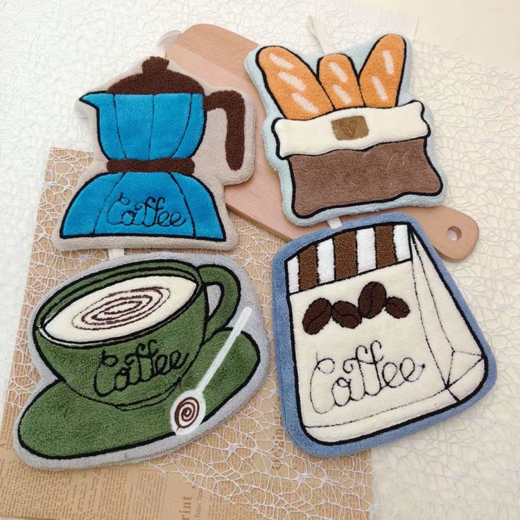 Coffee Baguette Style Hanging Towel, Hand Towel, Kitchen Cloth, Kindergarten Gift, Cross-Border Hand Towel, Nick